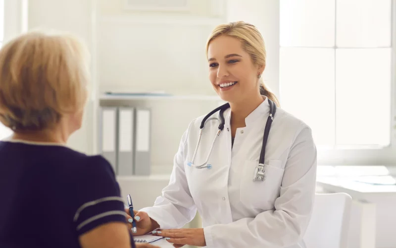 A clinician reviewing a care plan with a patient